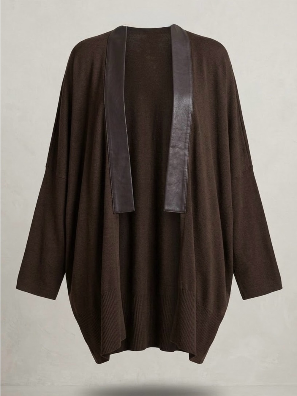 Pier Antonio Gaspari 100% Virgin Wool & Leather Knit Cocoon Open Cardigan Size 8